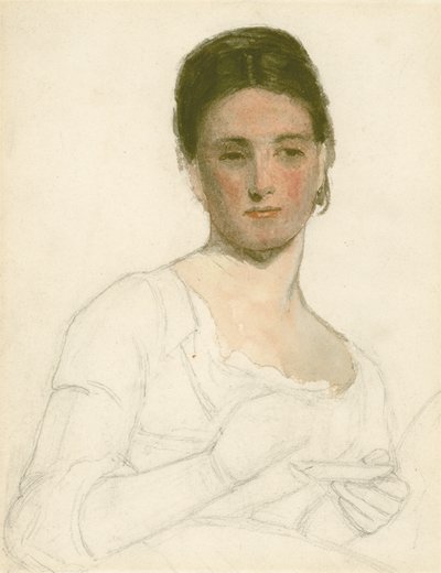 Sketch of a young woman holding a cup and saucer, c.1875 by William Morris